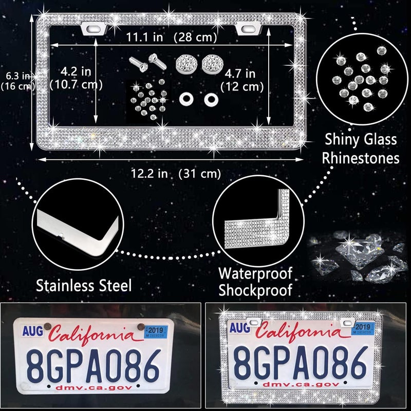 NBTEPEM 27 PCs Bling Car Accessories Set for Women, Steering Wheel Covers Universal Fit 15 Inch, Bling License Plate Frame, Bling Phone Holder, Bling Car Coasters (Silver Diamond) - Image 4